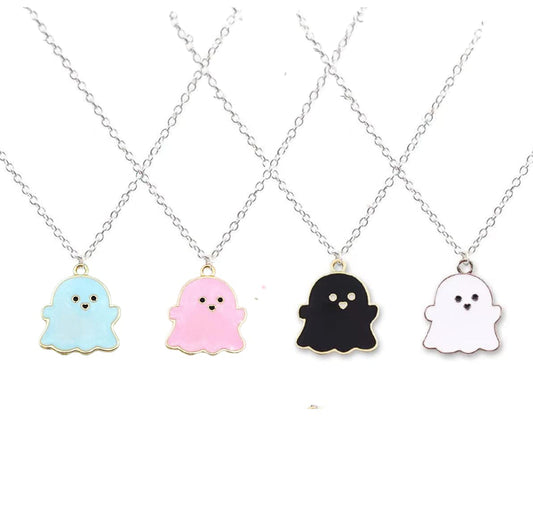 4 Pcs Ghost Enamel Charm Necklace
