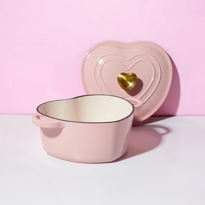 Enameled Cast Iron Dutch Oven Heart-Shaped Pot with Lid