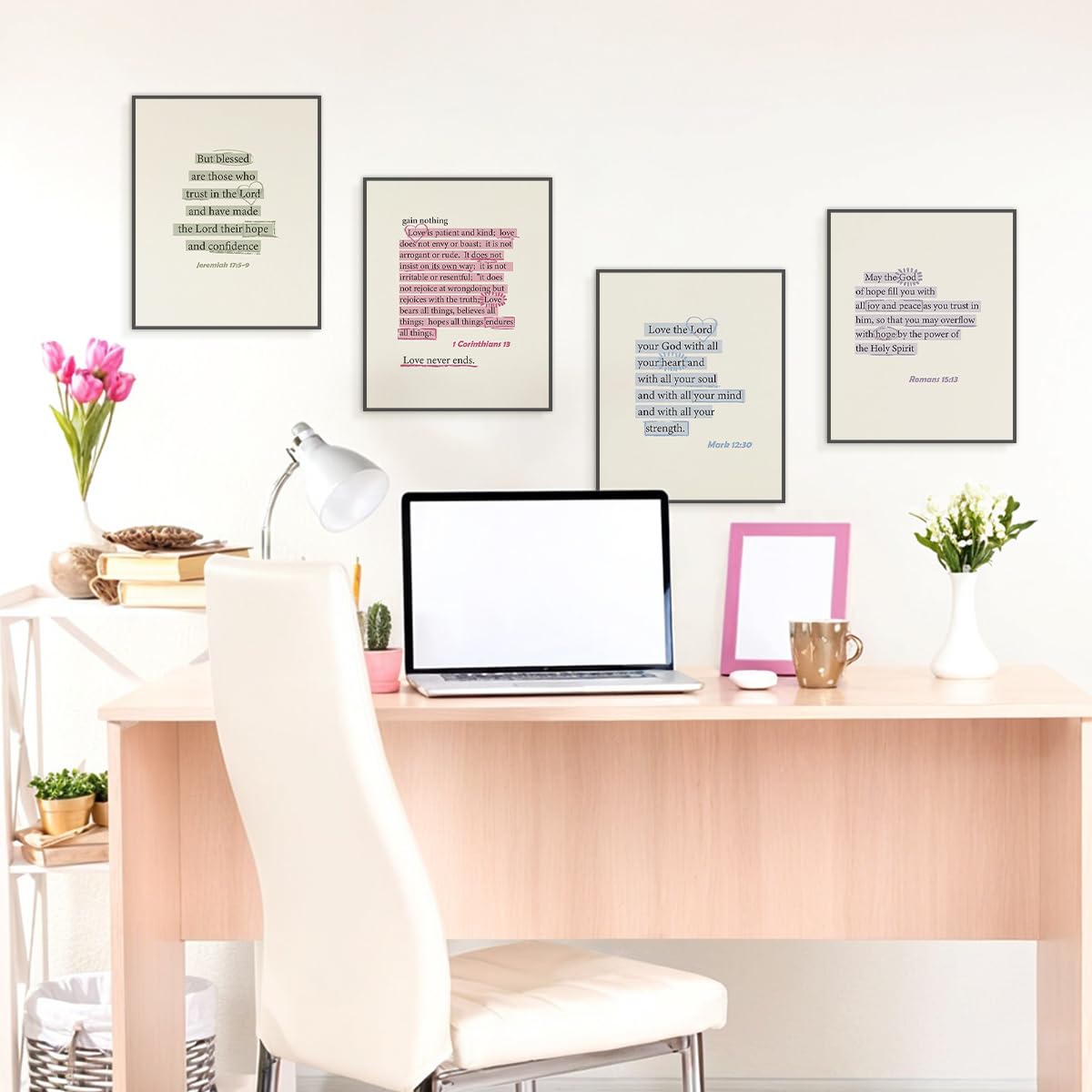 ETVISO Christian Wall Art Set of 4, Dorm Decor for College Girls, Trendy Preppy Inspirational Bible Verses Wall Art Prints for Women Girl Bedroom Decorations，Teen Girl Room Decor 8x10 (Unframed)