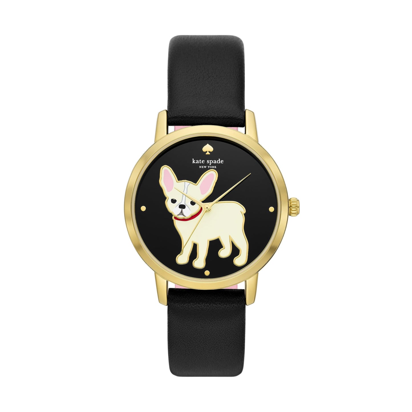 Kate Spade New York women's metro three-hand puppy black leather band watch (Model: KSW9069)