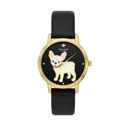 Kate Spade New York women's metro three-hand puppy black leather band watch (Model: KSW9069)