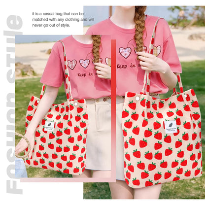 Strawberry Corduroy Tote Bag