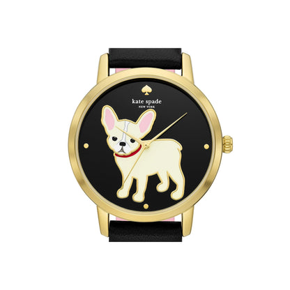 Kate Spade New York women's metro three-hand puppy black leather band watch (Model: KSW9069)