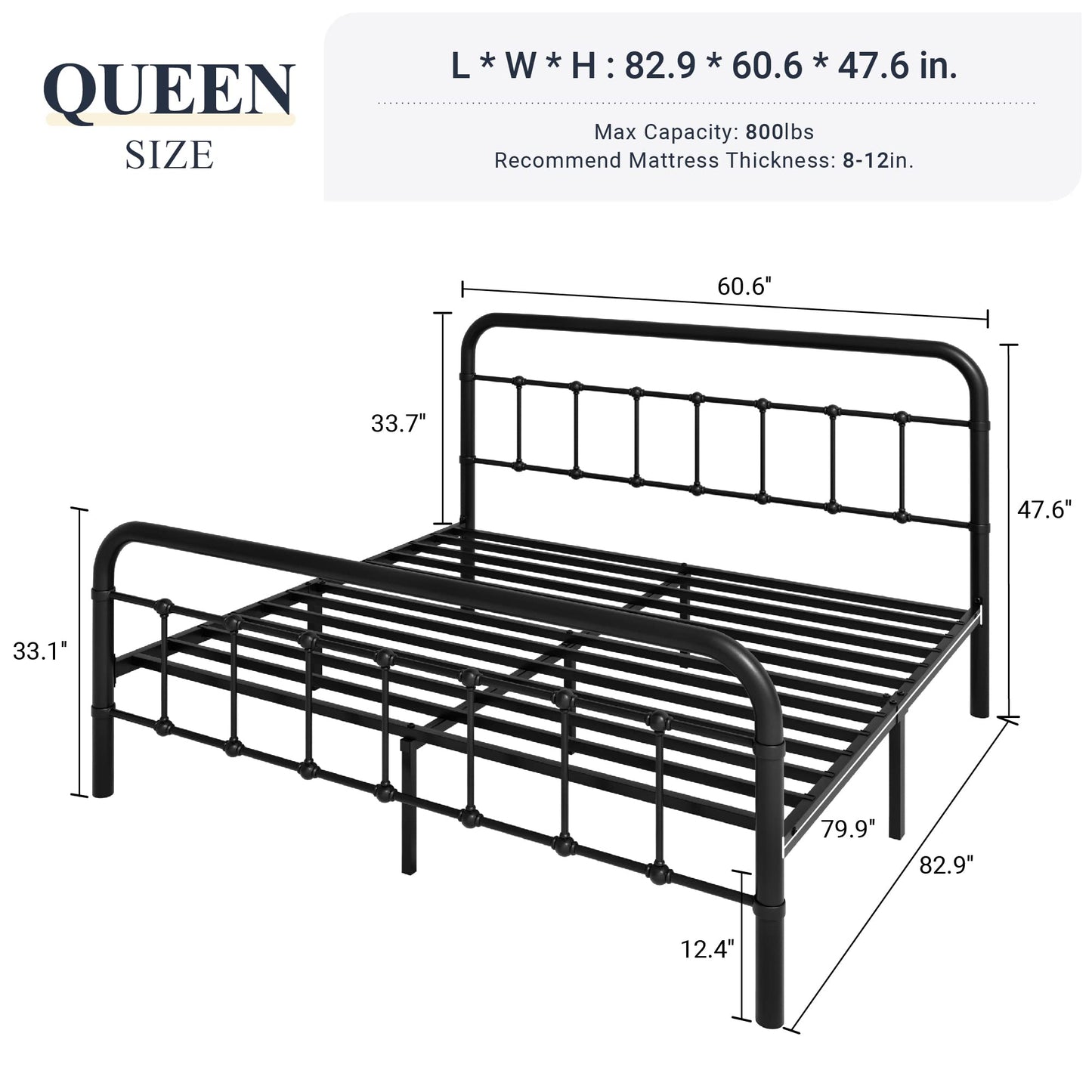 Metal Platform Bed Frame with Victorian Style Wrought Iron