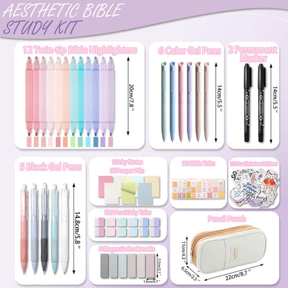 XKDOUS 56 Pcs Bible Study Supplies Journaling Kit for Women, Bible Study Kit Includes Highlighters, Pens, Tabs, Stickers & More for Journaling. Great for Note-Taking, Enhancing Scripture Study