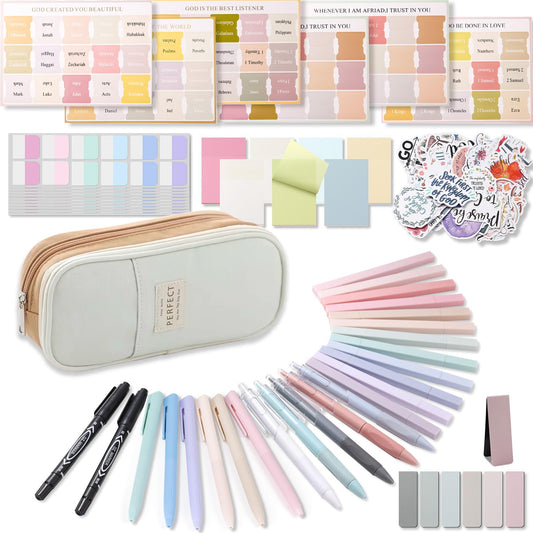 XKDOUS 56 Pcs Bible Study Supplies Journaling Kit for Women, Bible Study Kit Includes Highlighters, Pens, Tabs, Stickers & More for Journaling. Great for Note-Taking, Enhancing Scripture Study