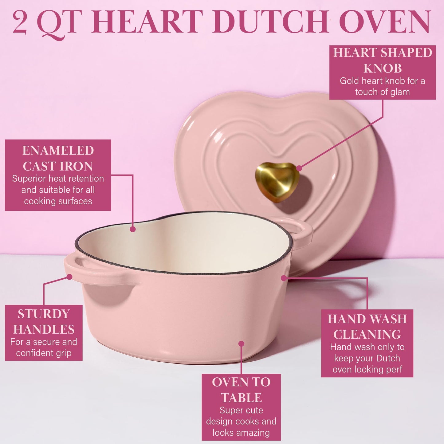 Enameled Cast Iron Dutch Oven Heart-Shaped Pot with Lid