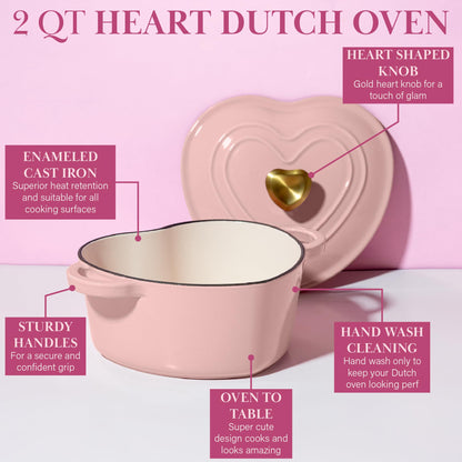 Enameled Cast Iron Dutch Oven Heart-Shaped Pot with Lid