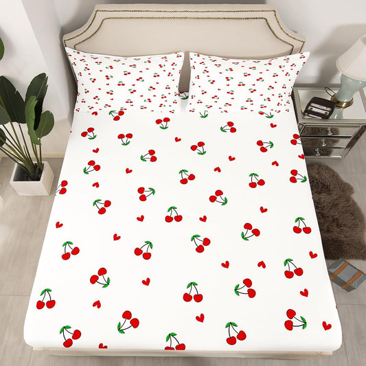 Kids Red Cherry Fitted Sheet