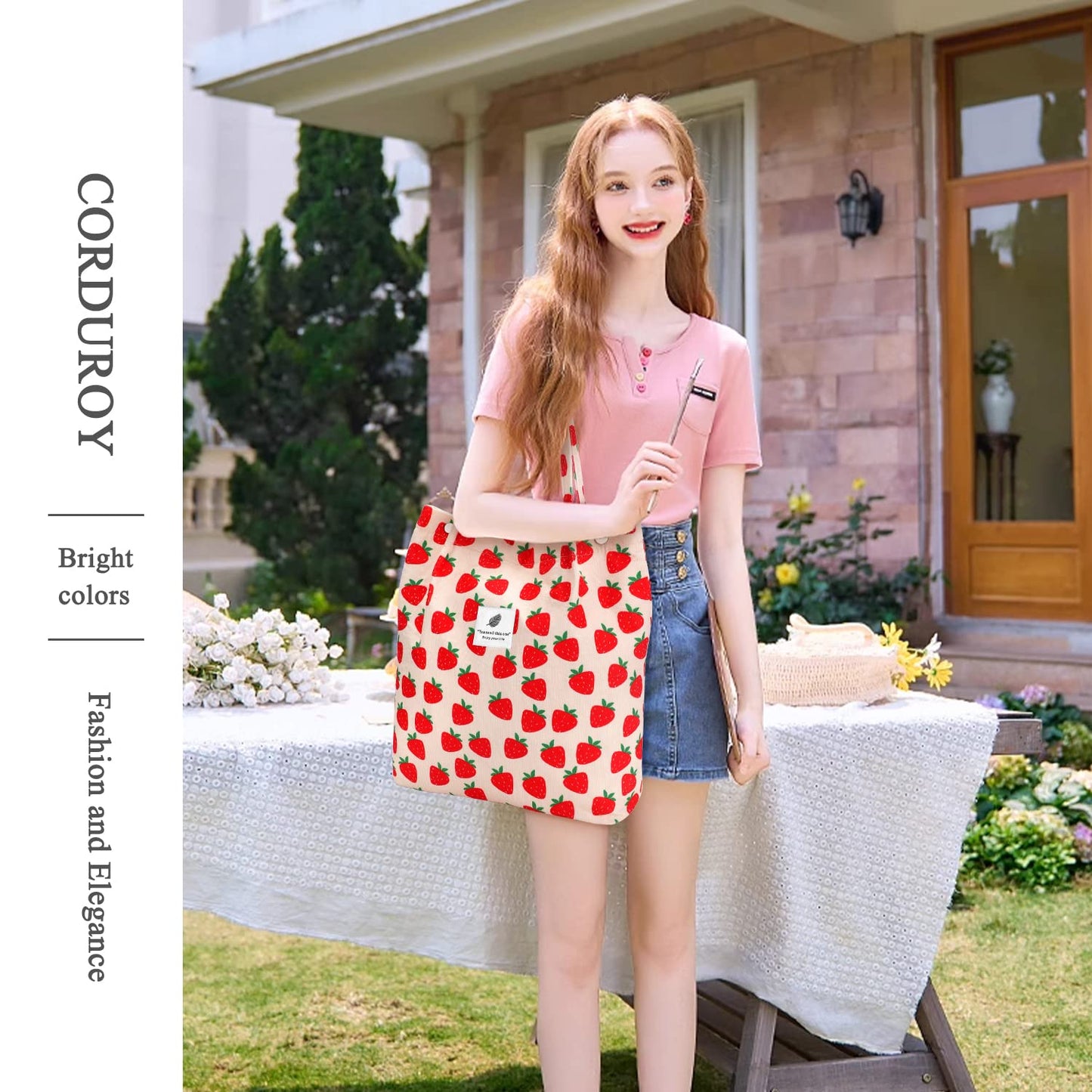 Strawberry Corduroy Tote Bag