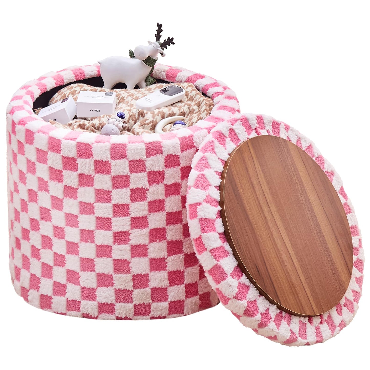 Round Storage Ottoman Soft Faux Fur