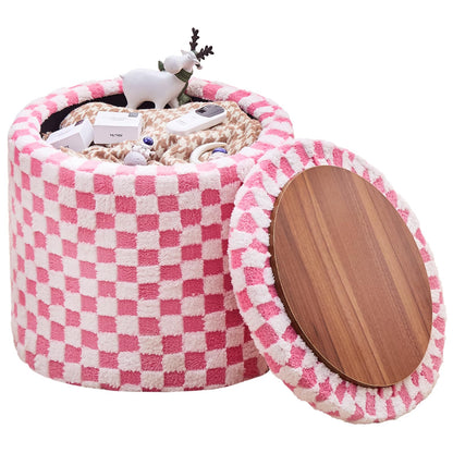 Round Storage Ottoman Soft Faux Fur