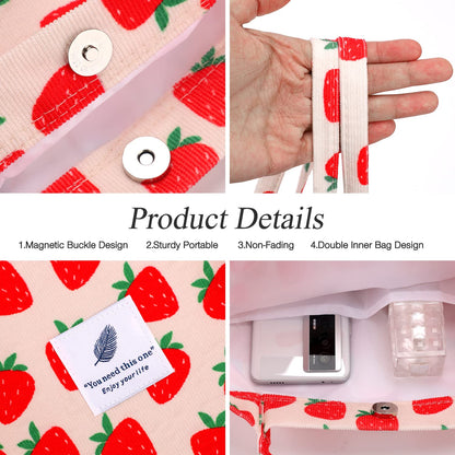 Strawberry Corduroy Tote Bag