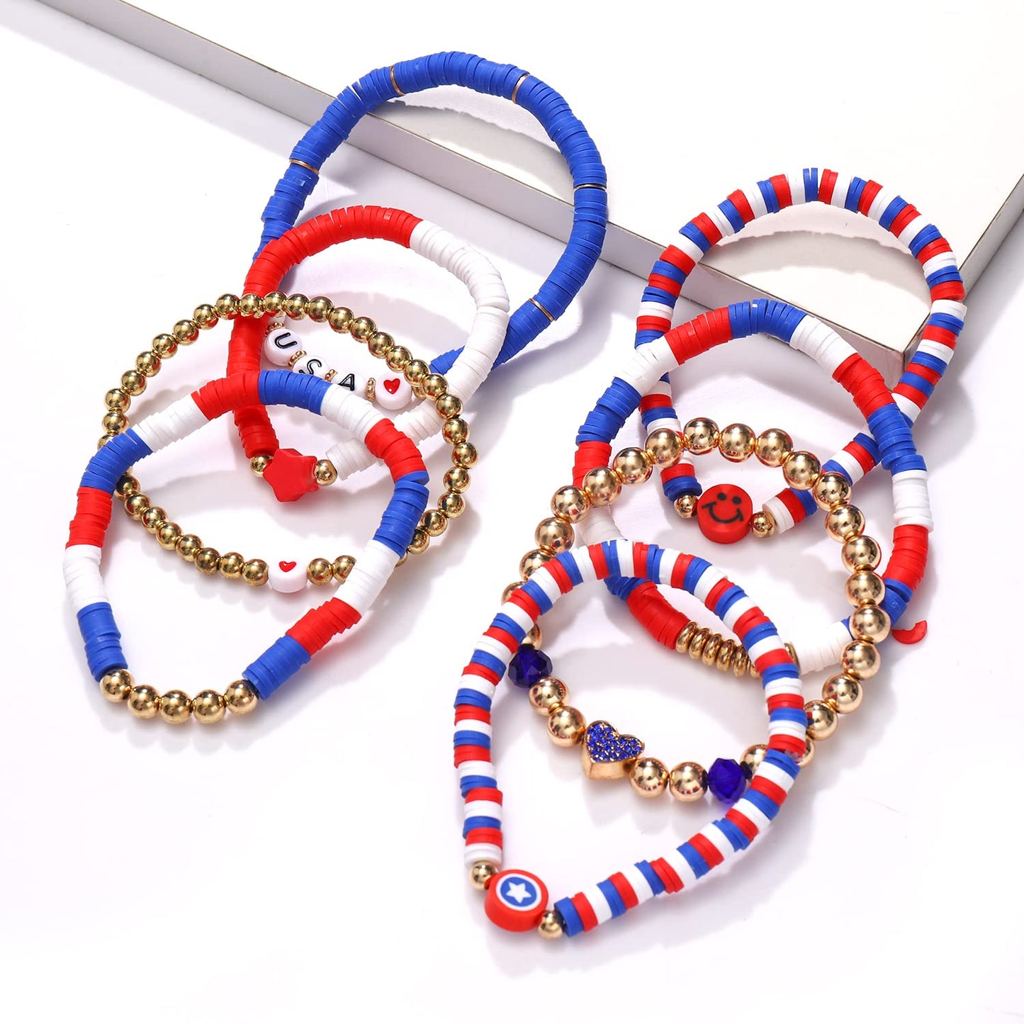 Red White and Blue Bracelet Stack