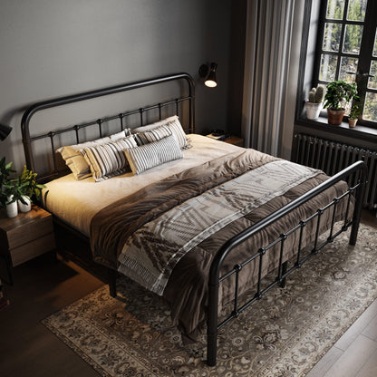 Metal Platform Bed Frame with Victorian Style Wrought Iron