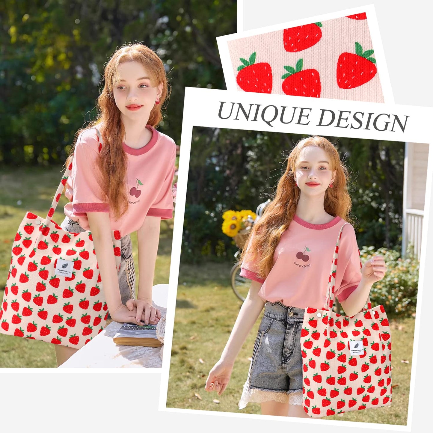 Strawberry Corduroy Tote Bag