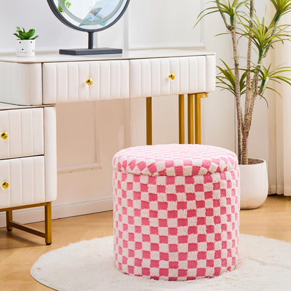 Round Storage Ottoman Soft Faux Fur