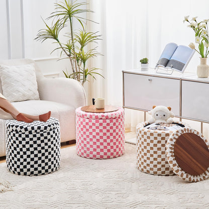 Round Storage Ottoman Soft Faux Fur