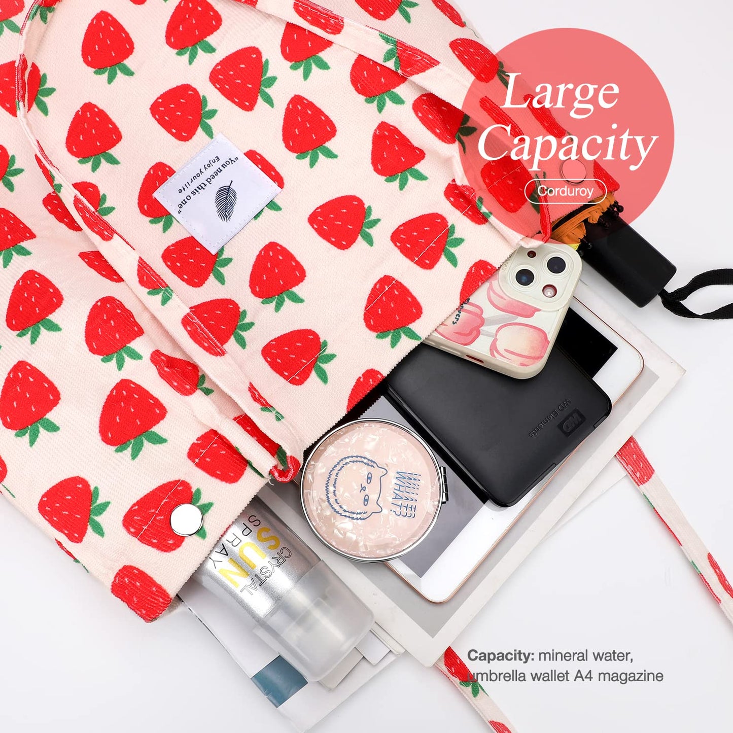 Strawberry Corduroy Tote Bag