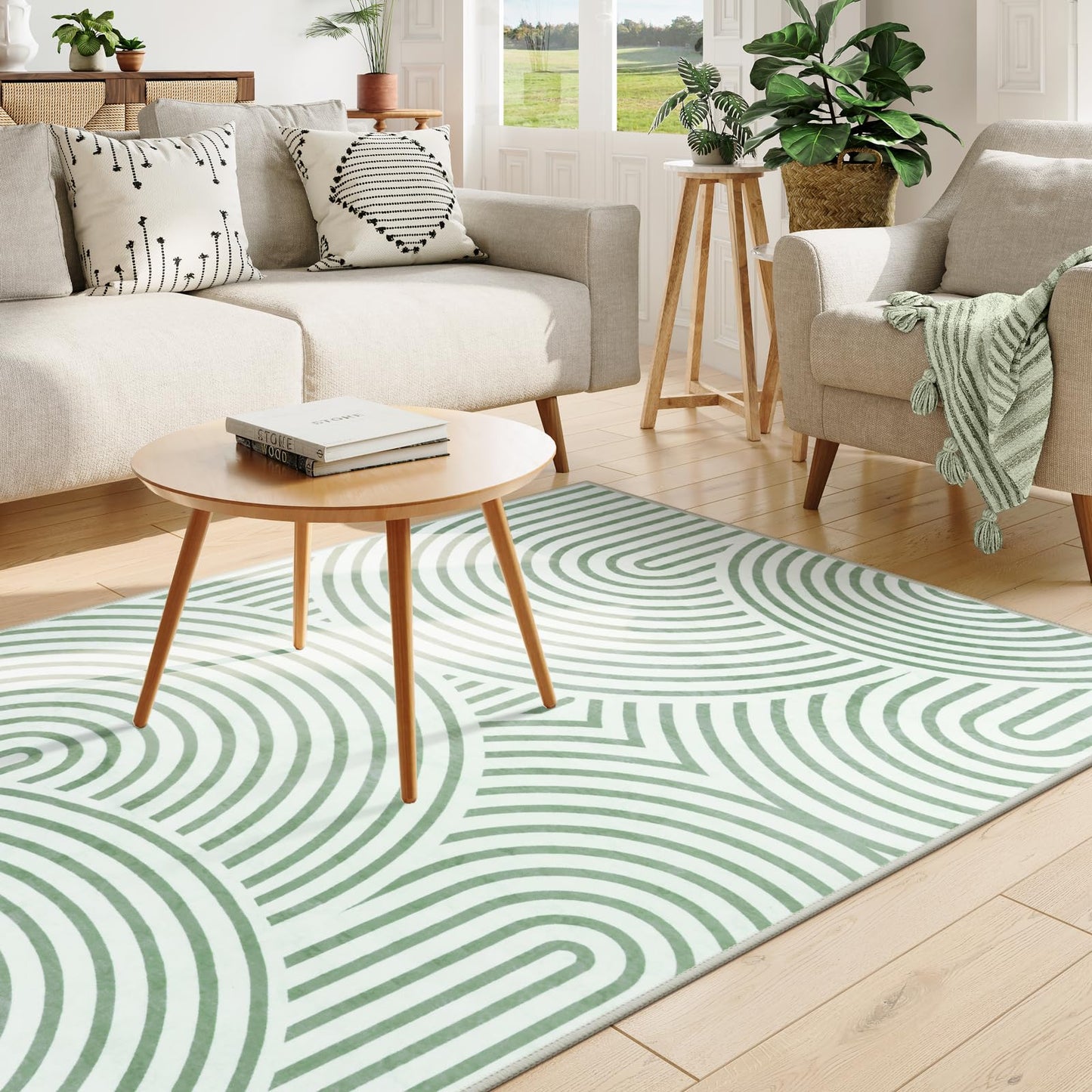 Green Rainbow Area Rugs for Living Room 5x7