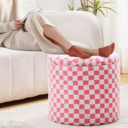 Round Storage Ottoman Soft Faux Fur