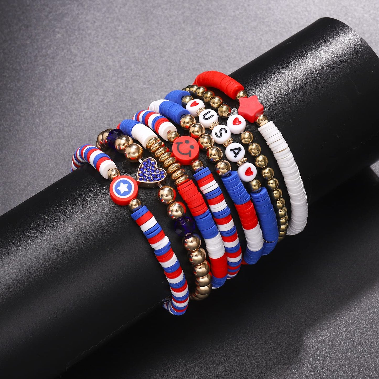 Red White and Blue Bracelet Stack