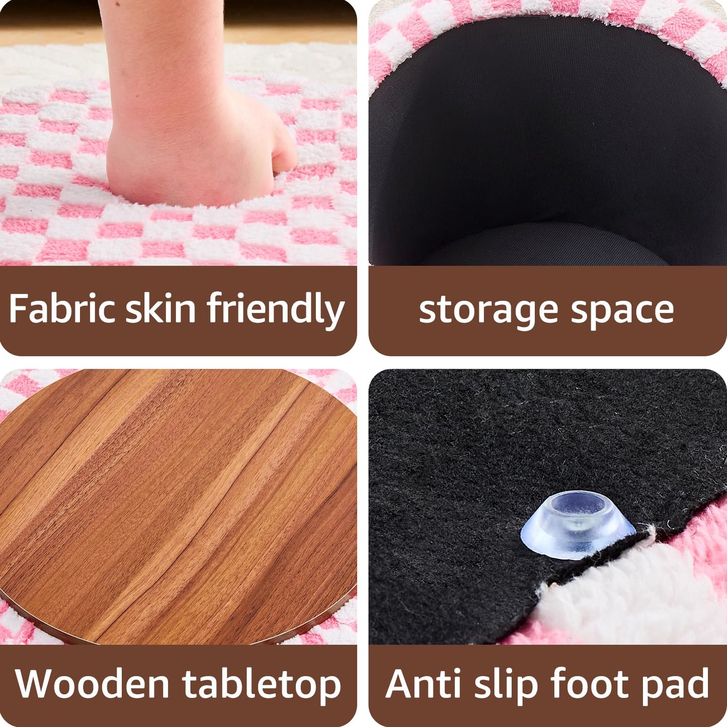 Round Storage Ottoman Soft Faux Fur