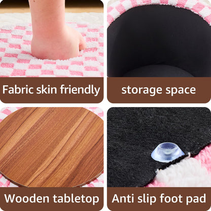 Round Storage Ottoman Soft Faux Fur