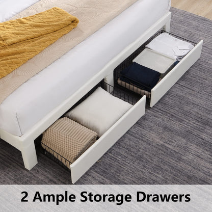 Upholstered Bed Frame with Storage Drawers and Outlets/USB