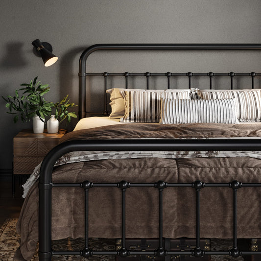 Metal Platform Bed Frame with Victorian Style Wrought Iron
